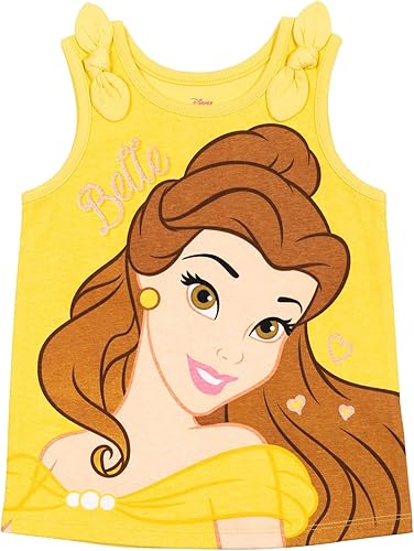 Miniatura 4 de Disney Princess Cenicienta Belle Moana Ariel Rapunzel Jasmine - Camiseta sin mangas para niñas pequeñas, paquete de 3 unidades
