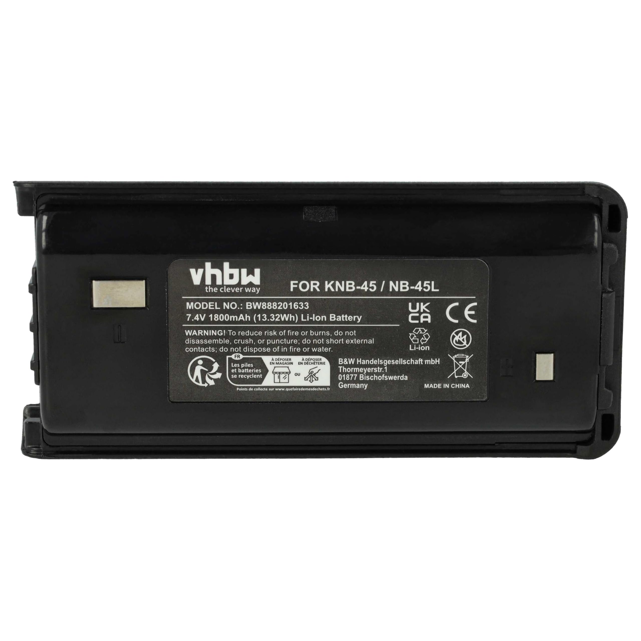 vhbw batteria sostituisce Kenwood KNB-45, KNB-45L, KNB-45Li per radio (1800mAh, 7,4V, Li-Ion)