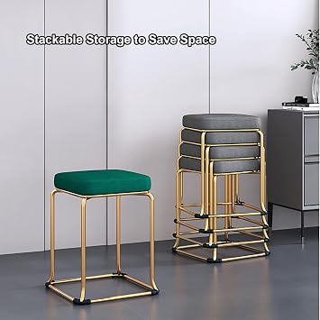 Stool Metal Legs with Anti-Slip Pad, Vanity Stools for Makeup Room, Modern Rectangle Footstools for Living Room, Bedroom.(Gray+Silver)