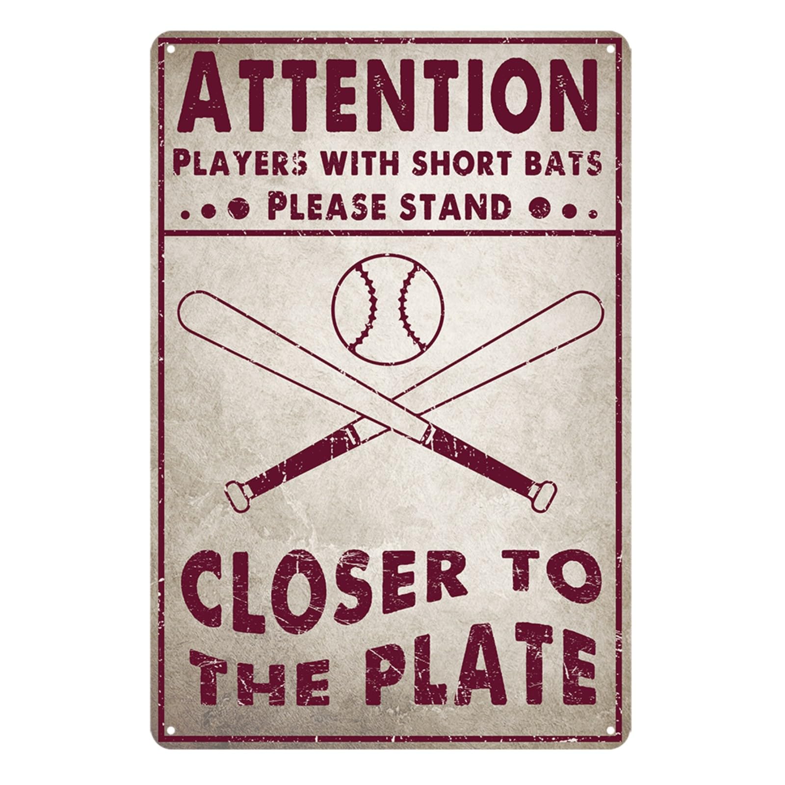 SMAZDFXX Funny Metal Tin Sign Baseball Sports Decor Players With Short Bats Please Stand Closer To The Plate Signs Man Cave Baseball Sports Themed Bar Bathroom Decor 8"x12"