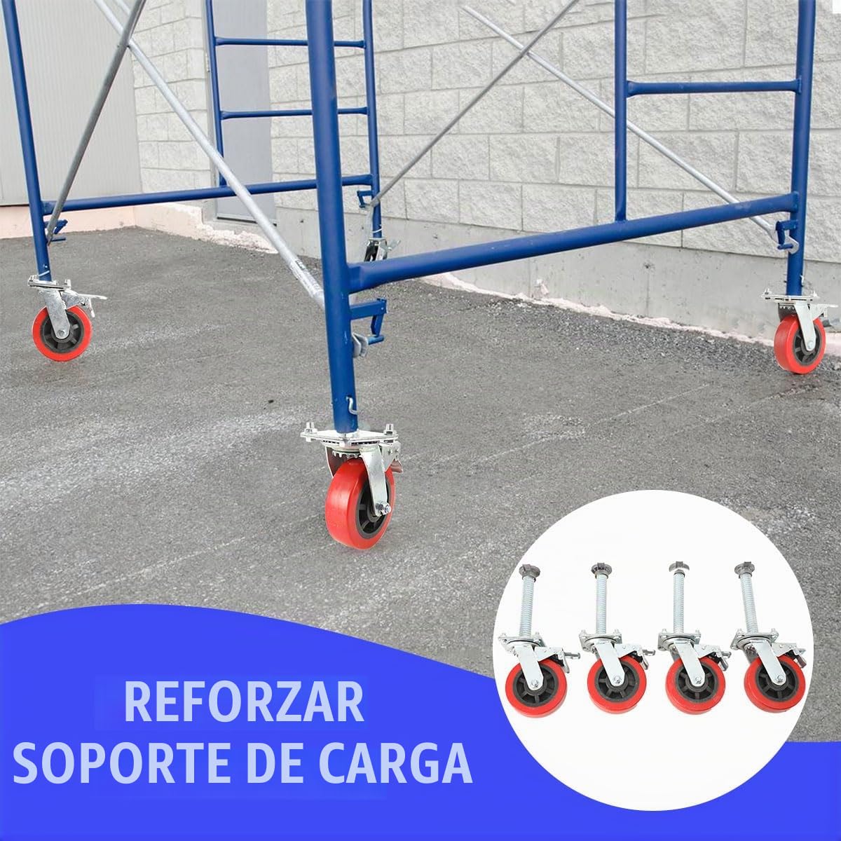 Ruedas para Andamios, Ruedas Giratorias de Goma 150mm, Juego de 4 | Ruedas para Andamios, Con Freno, Giratorias 360°, Capacidad de 500kg, Rueda Giratoria Industrial Resistente