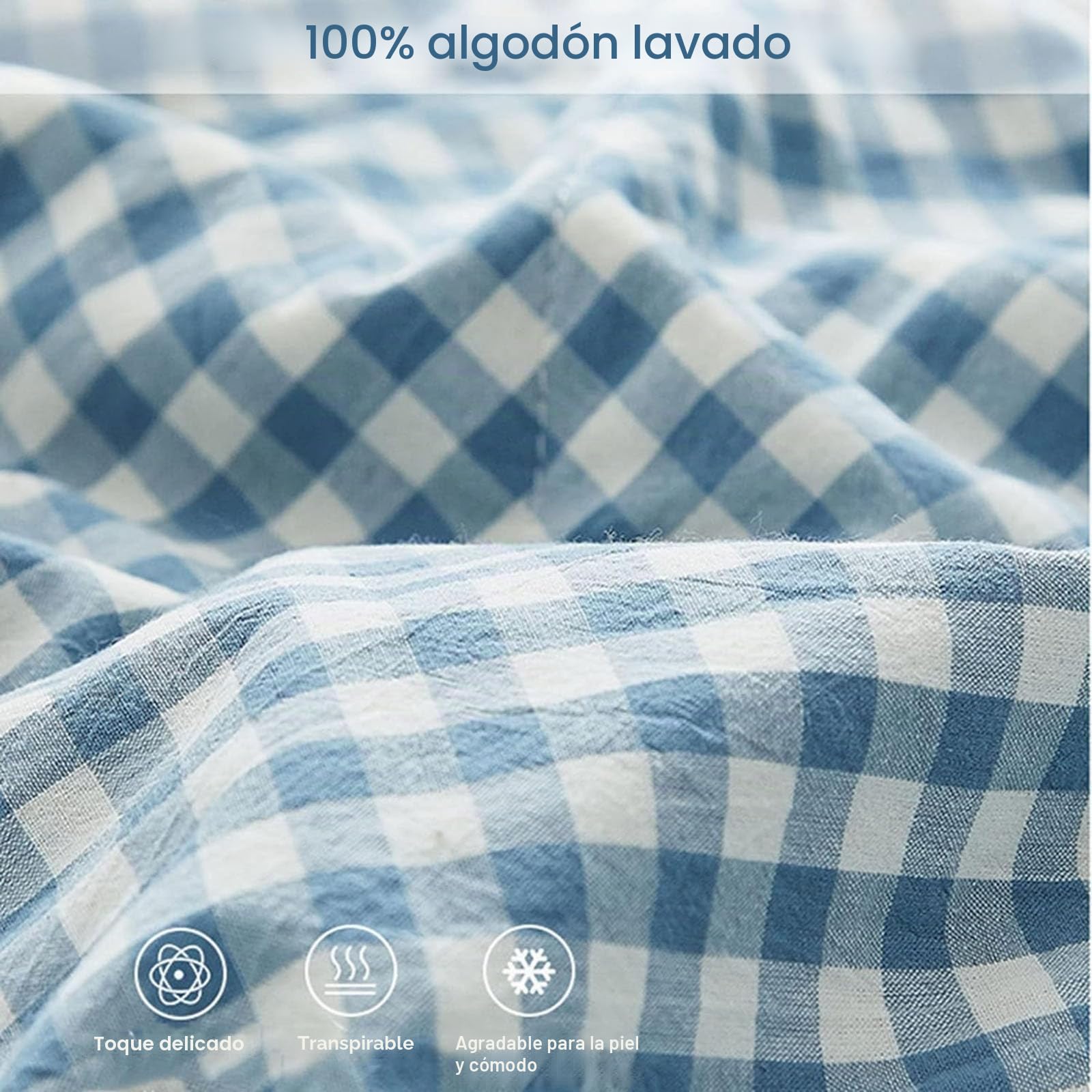 Colcha Acolchada 100% Algodón Edredón Reversible Estampada a Cuadros Colcha, Ligero y Transpirable, para Verano Cama Matrimonio Individual