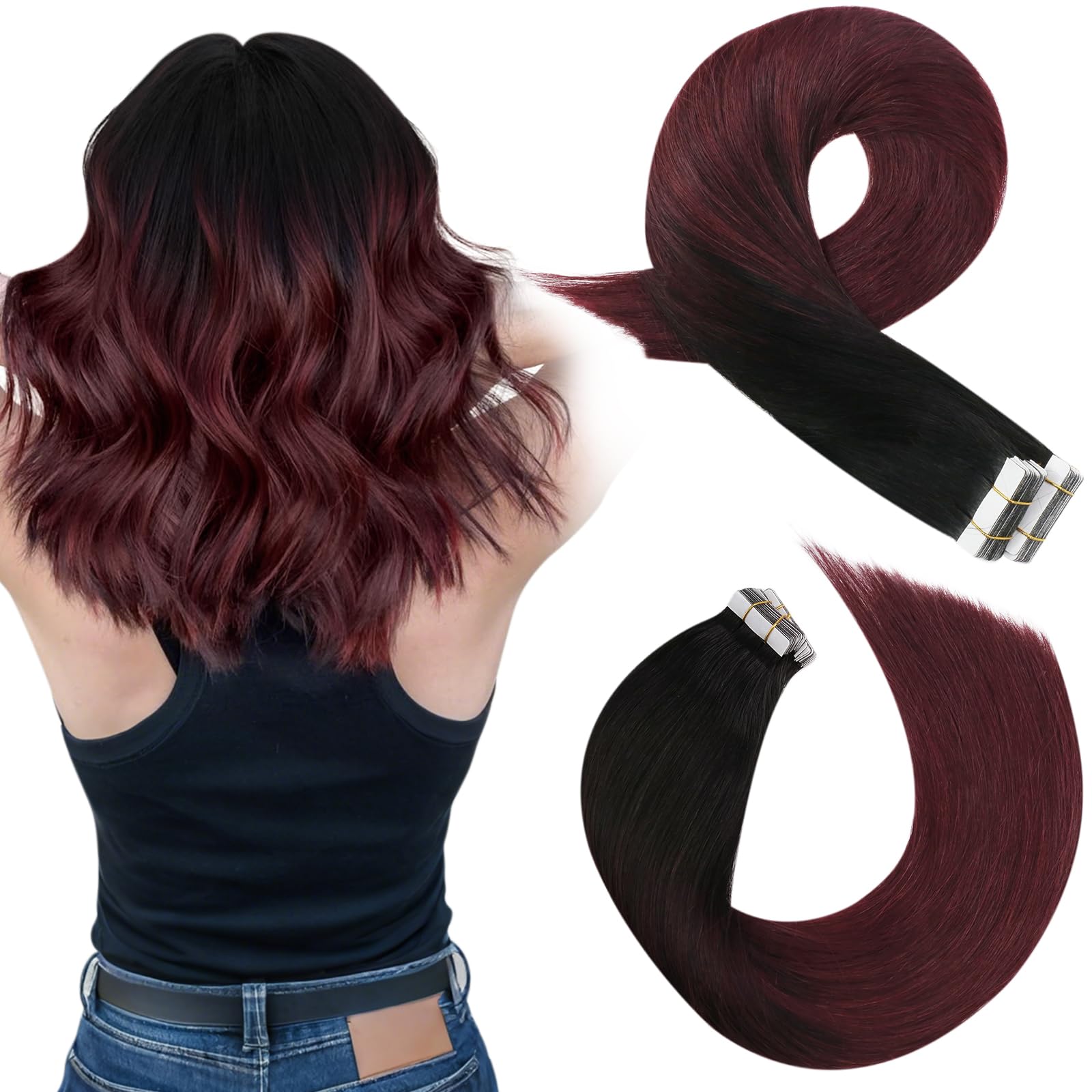 Moresoo Tape Hair Extensions Real Human Hair 18 Inch Jet Black Human Hair Extensions Tape in Black Remy Hair Straight Silky Soft for Women Natural Looking 20pcs/50g #1 — view 90