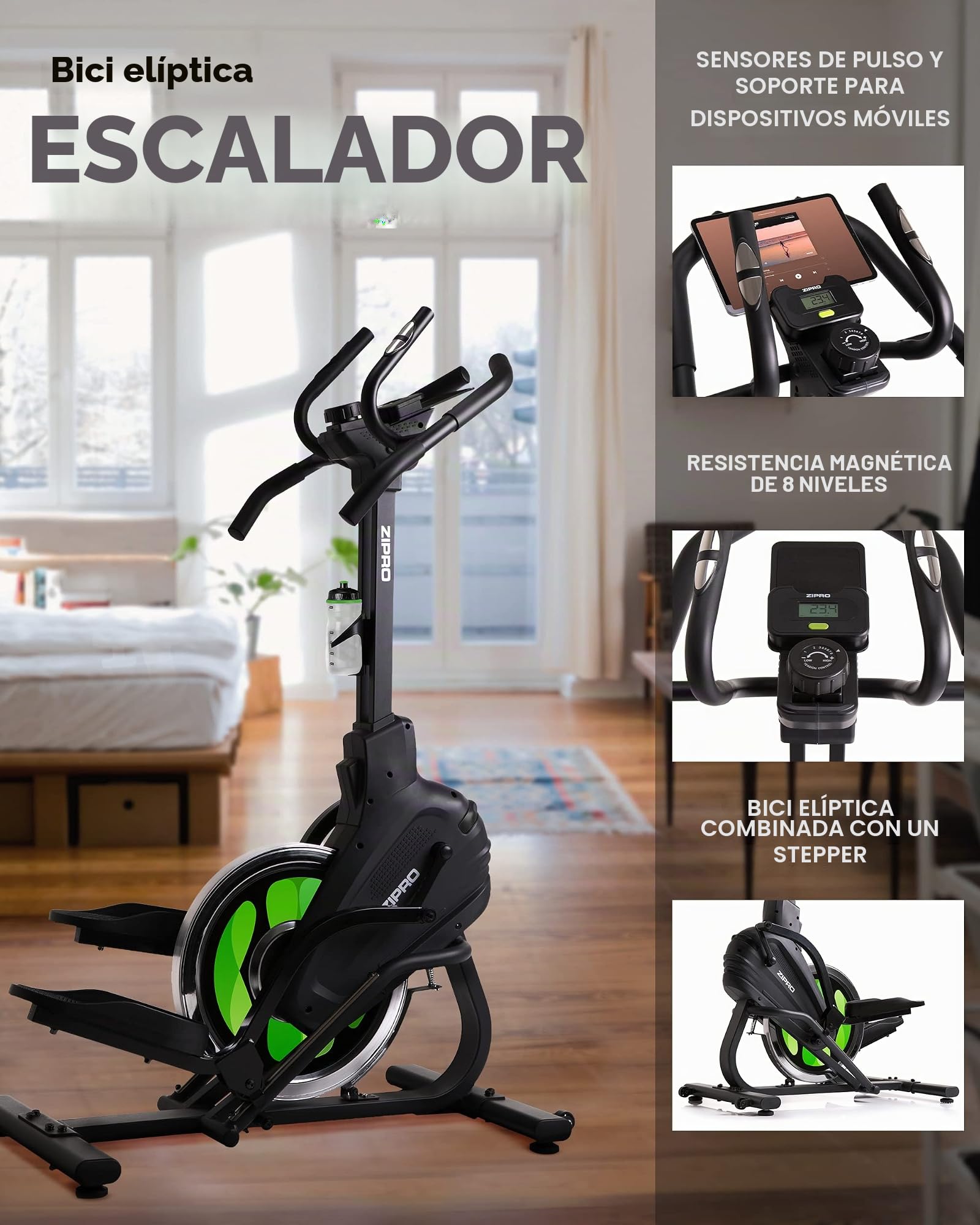 Zipro Elíptica Climber, Resistencia de hasta 120 kg, Ideal para el hogar, Equipo de Entrenamiento Cardiovascular, máquinas de Ejercicio, Entrenador doméstico, 8 Niveles de Resistencia