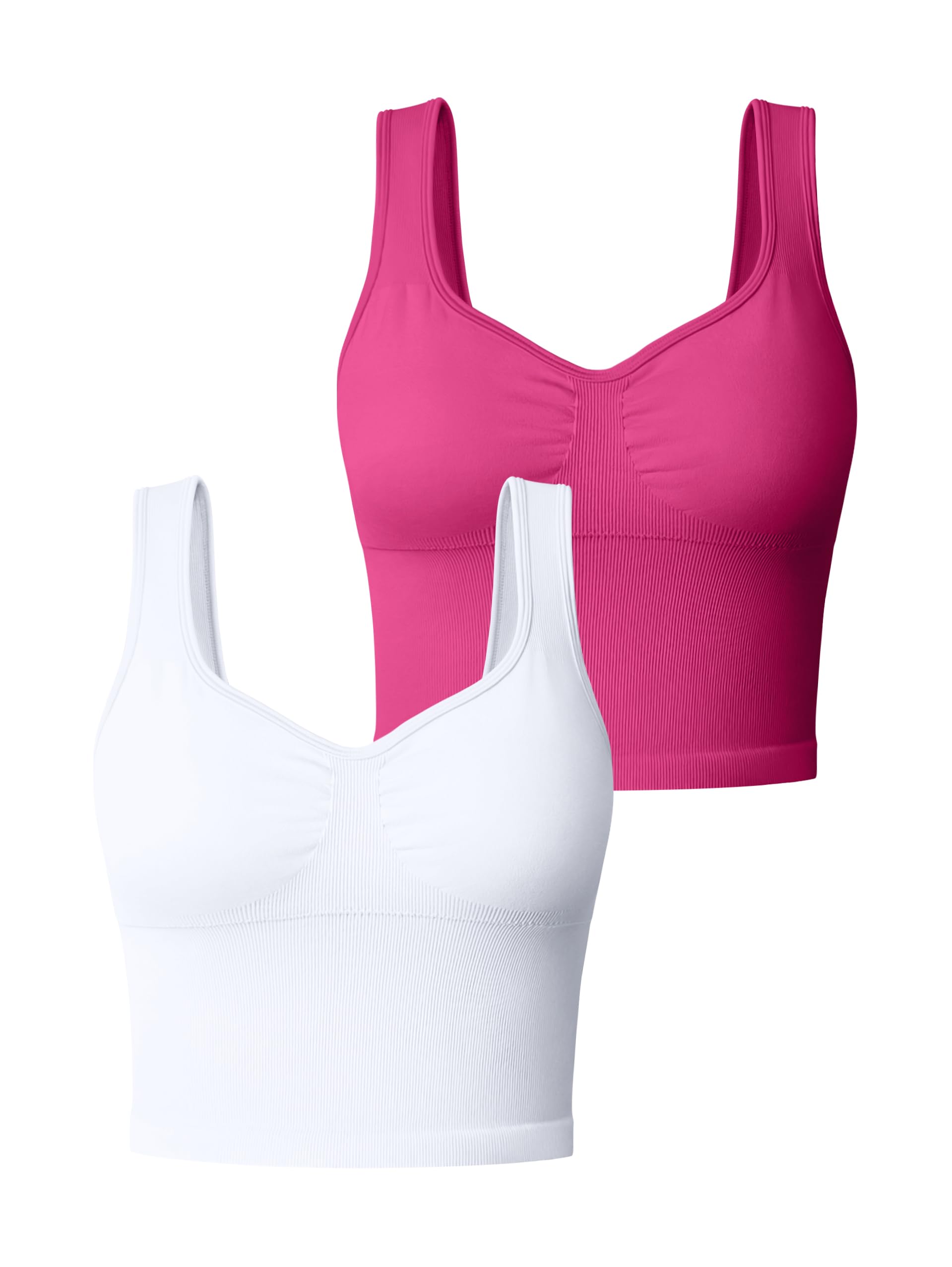 OQQ Women' 2 Piece Tank Tops Seamless Workout Exercise Shirts Padded Sports Bra Yoga Crop Tops