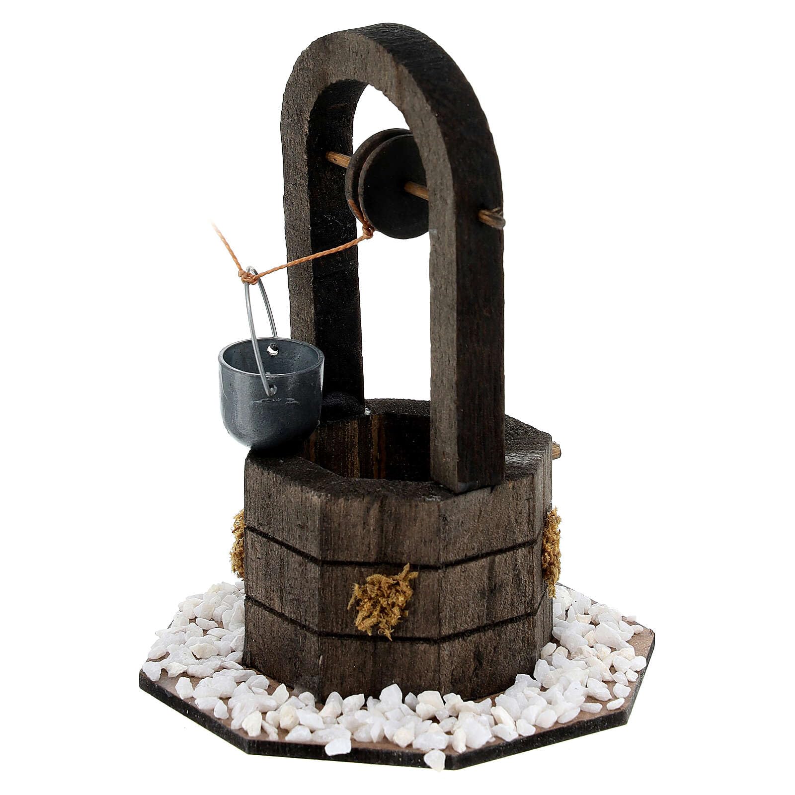 Holyart Miniatur-Verkaufsstände, Häuser und -Brunnen für Krippen: Brunnen für Krippe aus Holz mit Kübel h 12 cm
