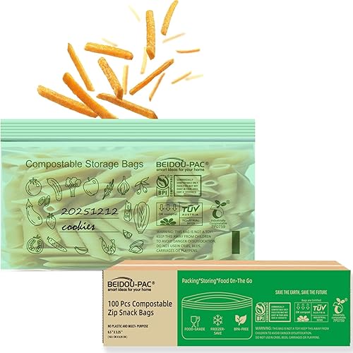 Compostable Snack Storage Zip Bags, 100 Count | 2 Mil