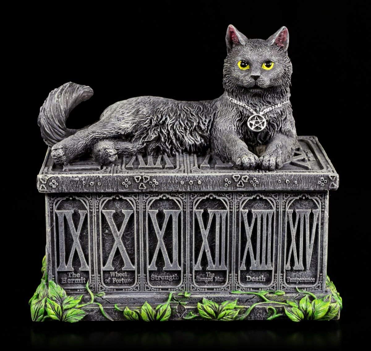 Tarotkarten Schatulle mit schwarzer Katze | Tarot Box Dose Aufbewahrung Schale Gothic Fantasy Figur