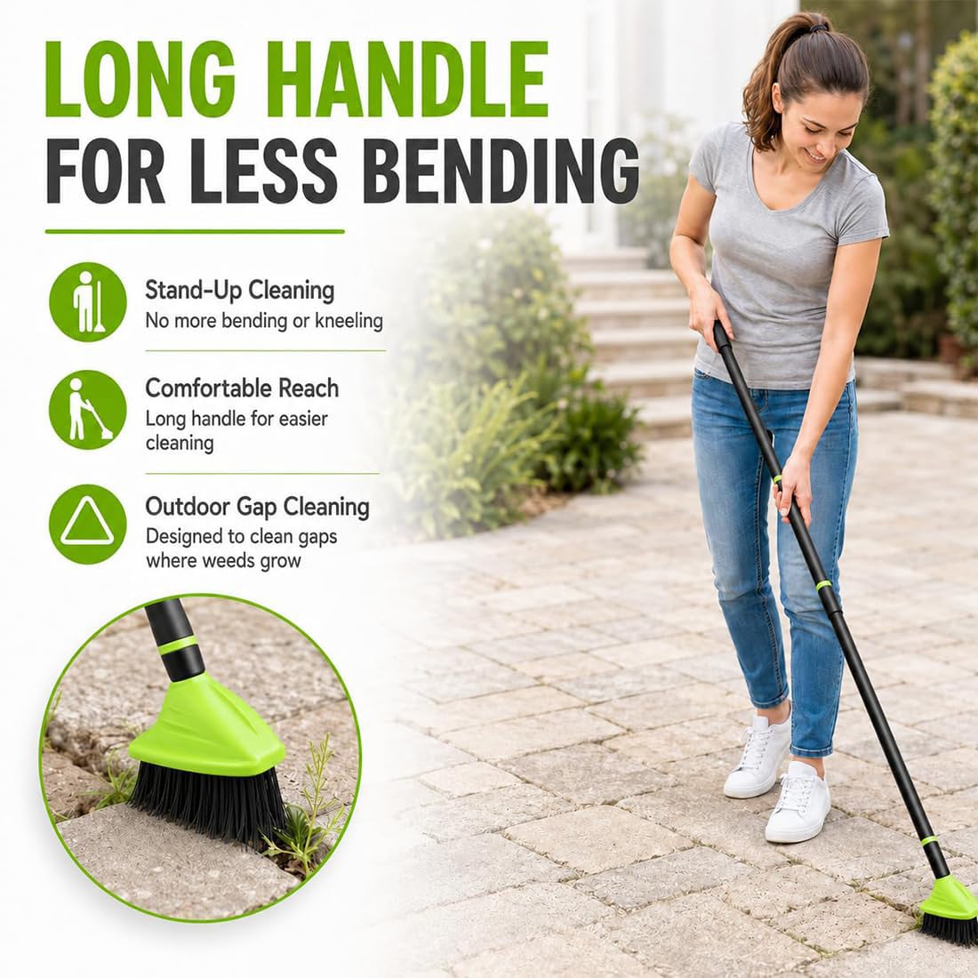 Set Combinado versátil de Cepillo para Malas Hierbas 3 en 1: Cepillo para Limpiar Juntas y Gancho metálico; Herramienta para Eliminar Malas Hierbas y Fregar hormigón en Patios, adoquines (2PCS,1)