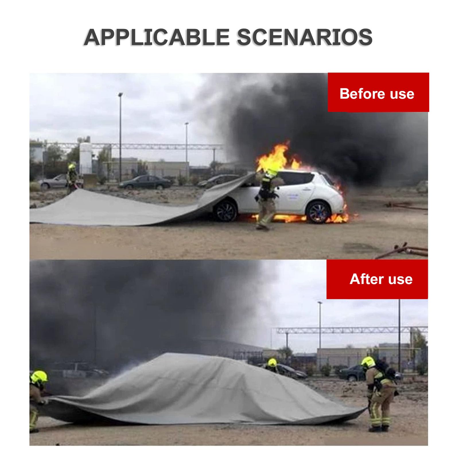 Coperte antincendio in silicone per veicoli elettrici e a combustione | Grande coperta antincendio di emergenza riutilizzabile resistente fino, Coperte antincendio di sicurezza per batterie di EV