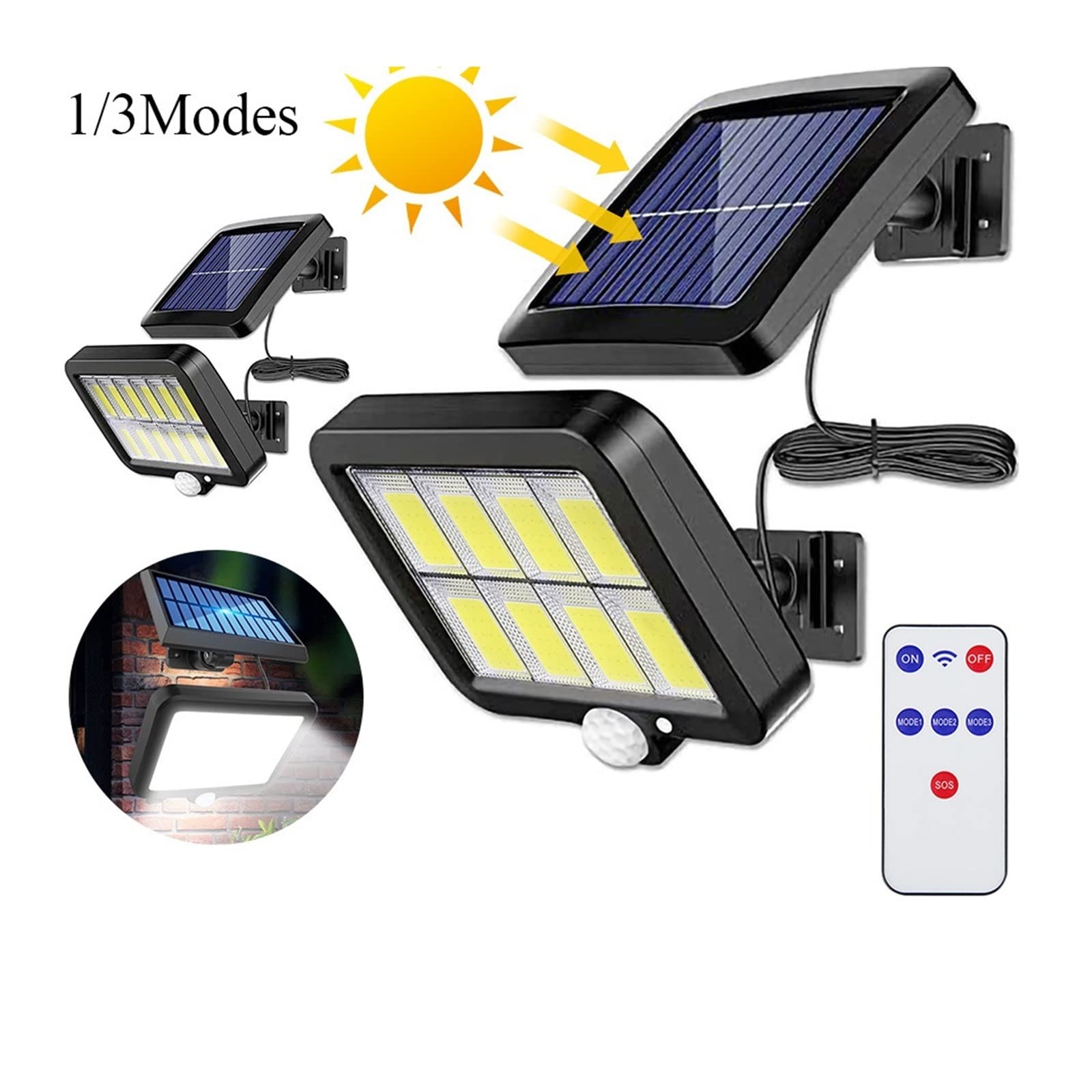 120/160COB Lampa Ścienna Zasilana Energią Słoneczną Zewnętrzna Lampa Z Czujnikiem Ruchu PIR 1/3 Tryby Wodoodporna Ściana Światła Bezpieczeństwa Uliczny Wystrój Ogrodu(72COB Control,1 Mode)