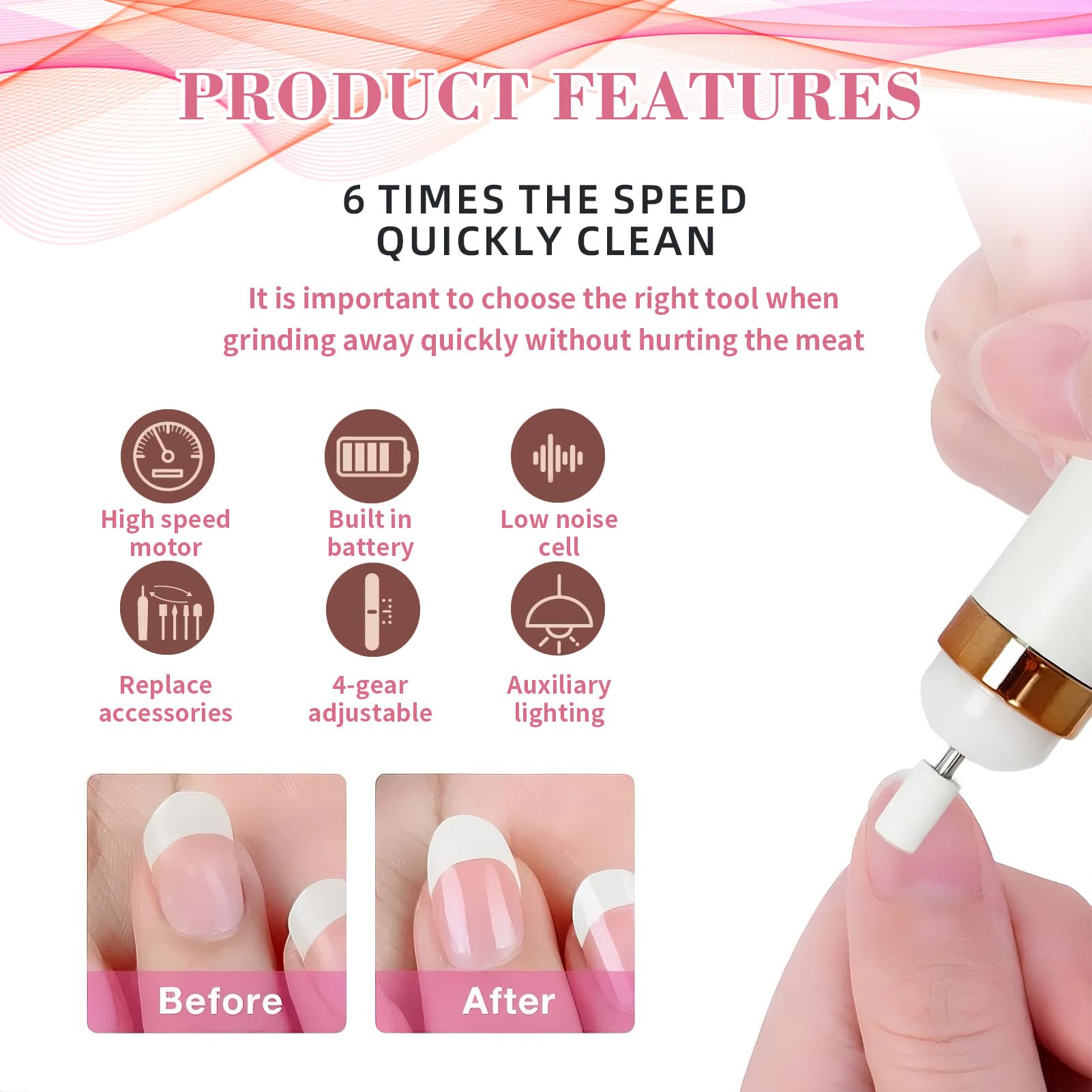 Electric Nail Files Cordless Valentine's Day Gift for Her Portable Nail Efile Manicure Pedicure Polishing Tool for Women Nail Grinder for Mom Thick Toenails for Acrylic Polish Gel Removal Manicure - Image 3