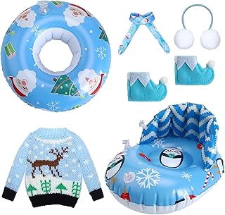 Cindeer 6 Pcs Christmas Elf Doll Accessories Set Includes Doll Clothes Sweater Ear Muffs Scarf Shoes Sleigh Snow Ring Set for 11.5 Inch Doll(Blue Penguin)