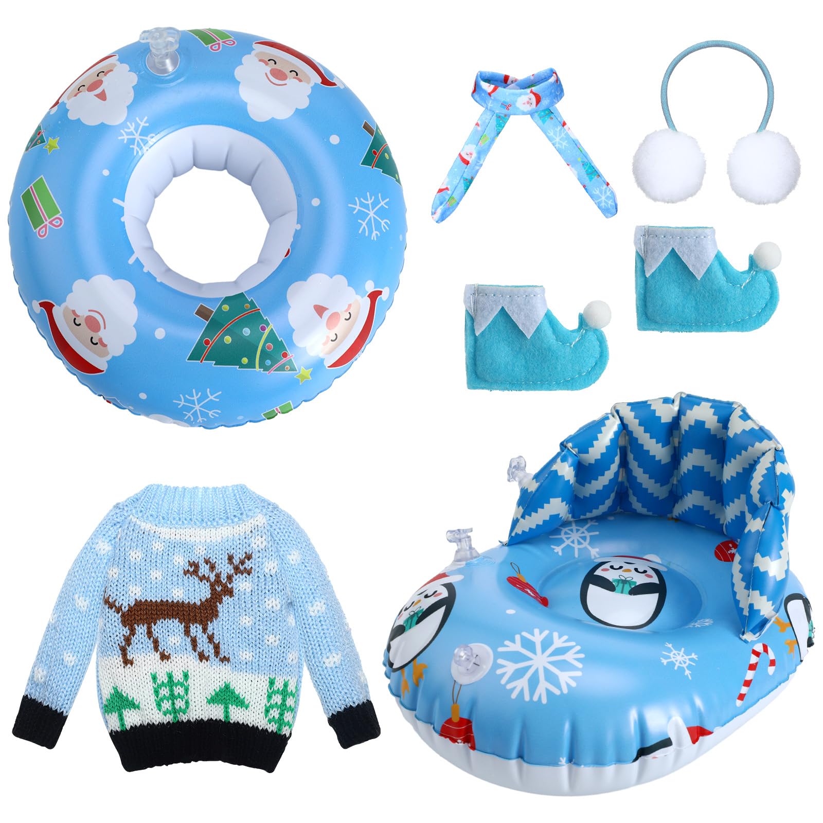 Cindeer6 Pcs Christmas Elf Doll Accessories Set Includes Doll Clothes Sweater Ear Muffs Scarf Shoes Sleigh Snow Ring Set for 11.5 Inch Doll(Blue Penguin)