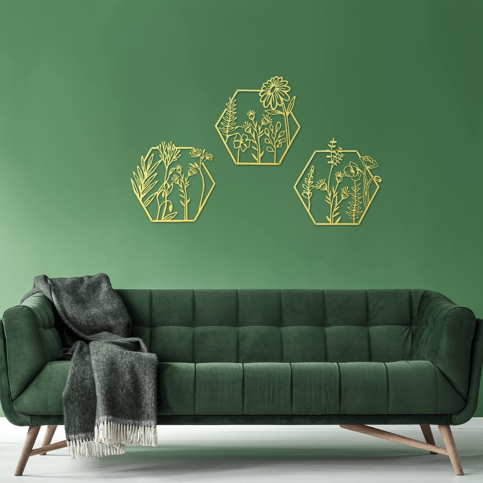 Peryiter 3 Pcs Gold Metal Flower Wall Decor Minimalist Floral Wall ...