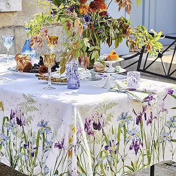 Garnier Thiebaut 45"x45" Square Iris DHiver Blanc French Tablecloth, 100% Linen