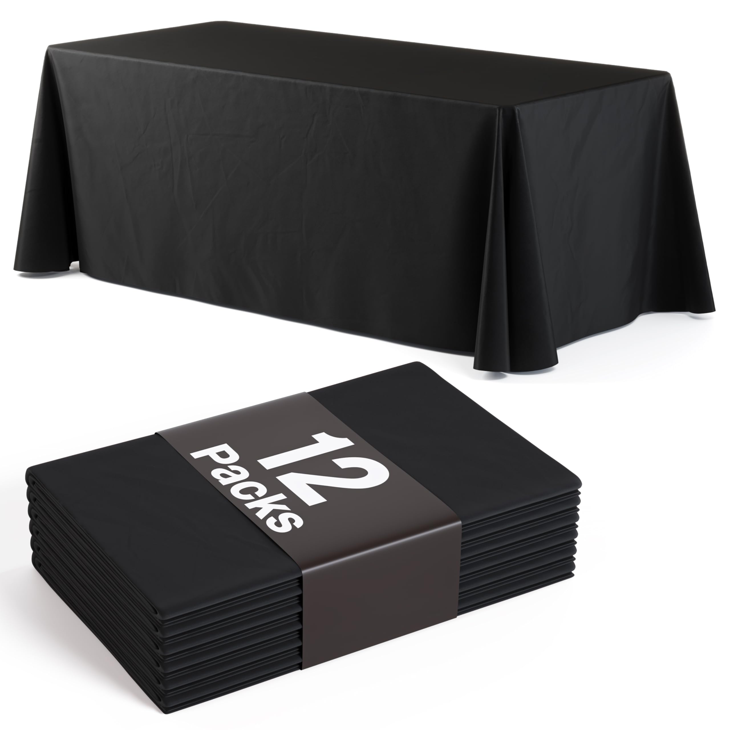 Paquete de 12 manteles rectangulares desechables de plástico negro de 70 x 120 pulgadas para fiestas, manteles rectangulares desechables para fiestas, ideales para picnics y eventos formales