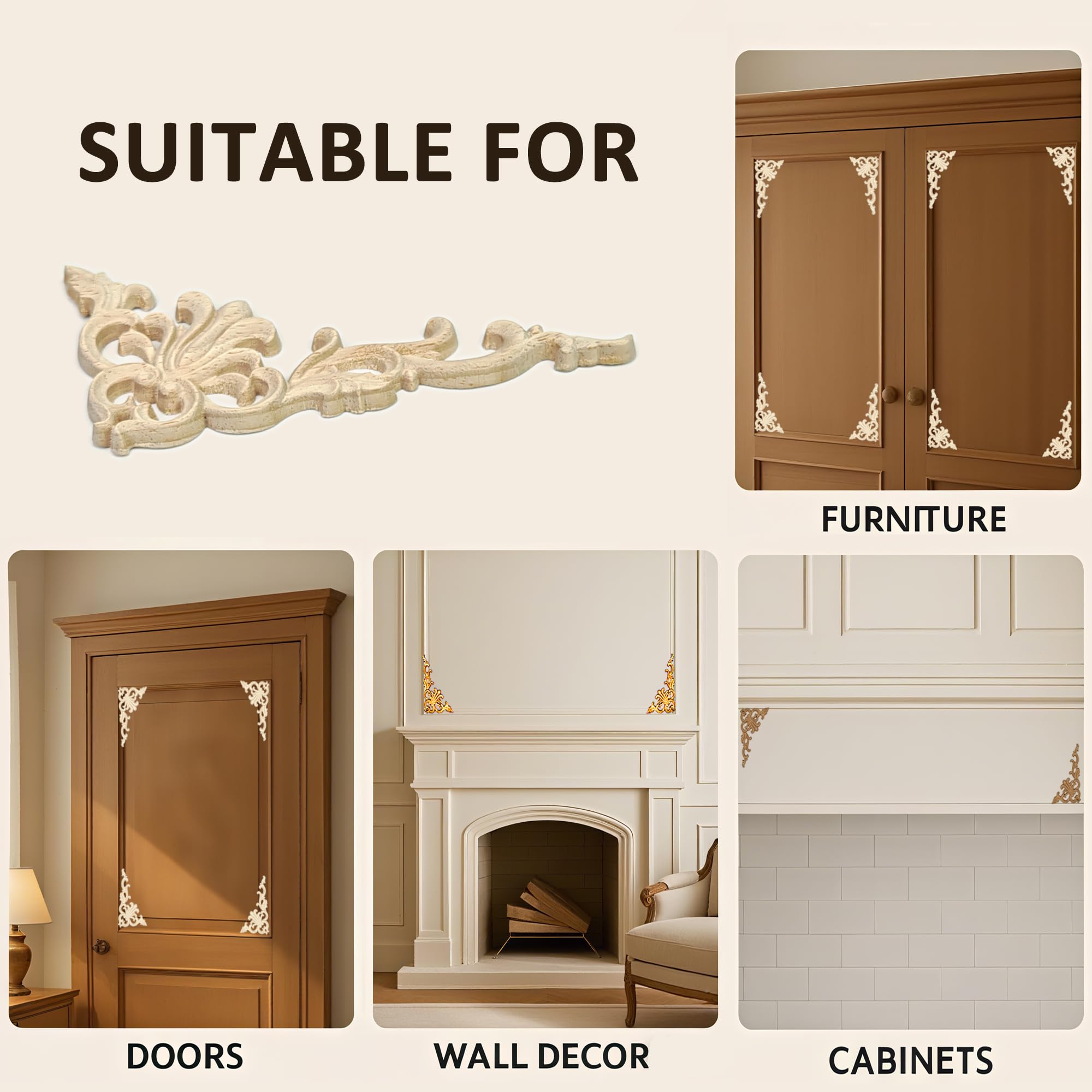 12Pack Wood Appliques and Onlays Decorative Wooden Applique Carved Onlay - Image 4
