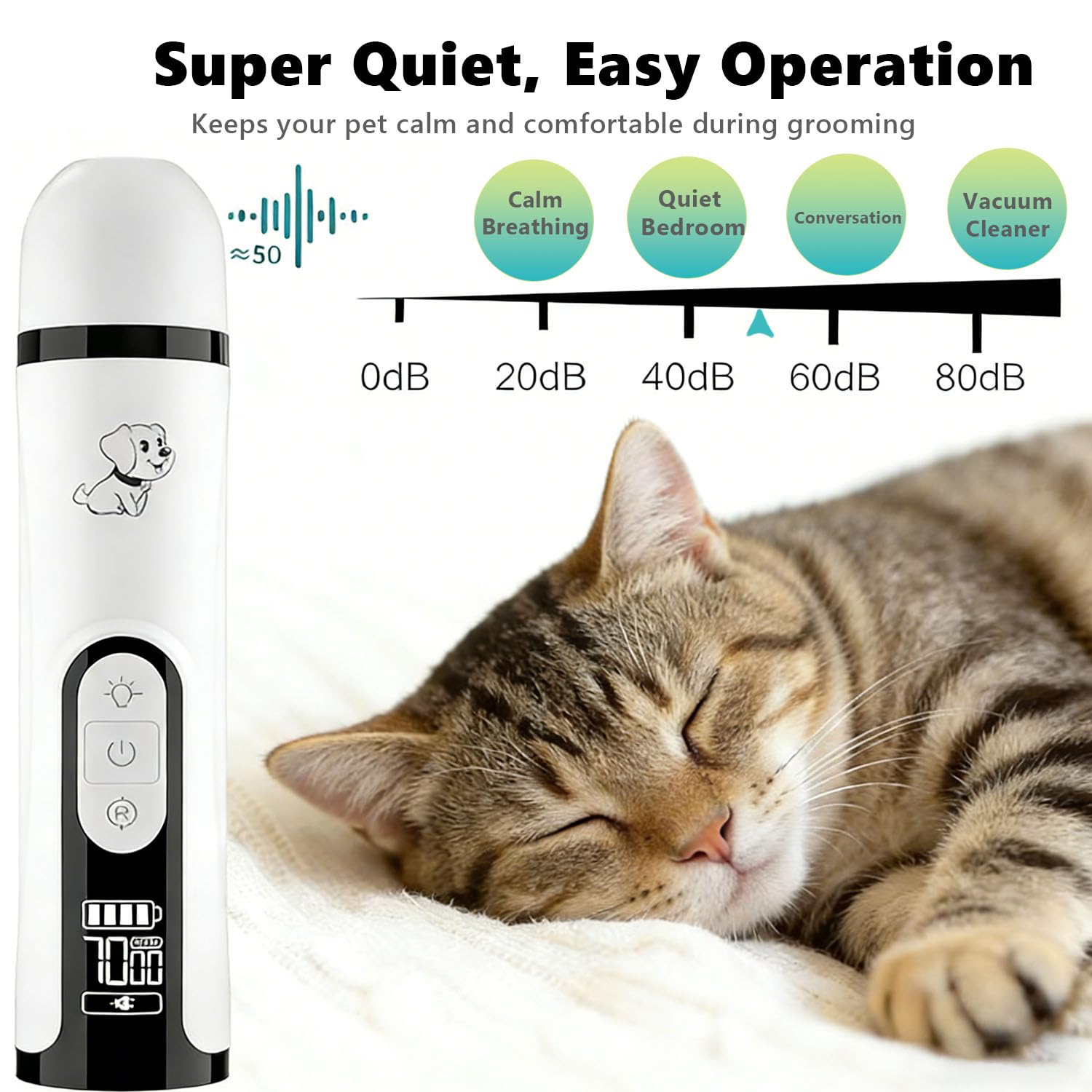 2026 New Ultra Quiet Pets Nail Grinder with 2 Lights,Adjustable 3 Speeds Dog Nail Trimmers,2000mAh Rechargeable,Painless Paws Grooming Pro for Small Medium Large Dogs & Cats (2 Replacement Heads) - image 5