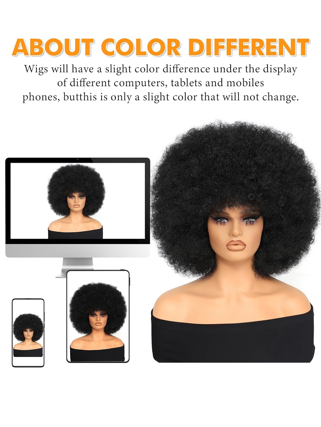 Afro Wig 14Inch Afro Wigs for Black Women 70s Afro Kinky Curly Wig Bouncy Huge Fluffy Puff Wigs Synthetic Hair for Cosplay Daily and Party(Natural Black) - Image 6