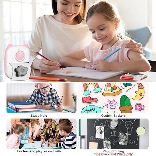 Miniatura 5 de Mini impresora de bolsillo, regalos para niños, impresora térmica portátil para fotosfotos de estilo retrorecibosnotasetiquetanotascódigo QR,