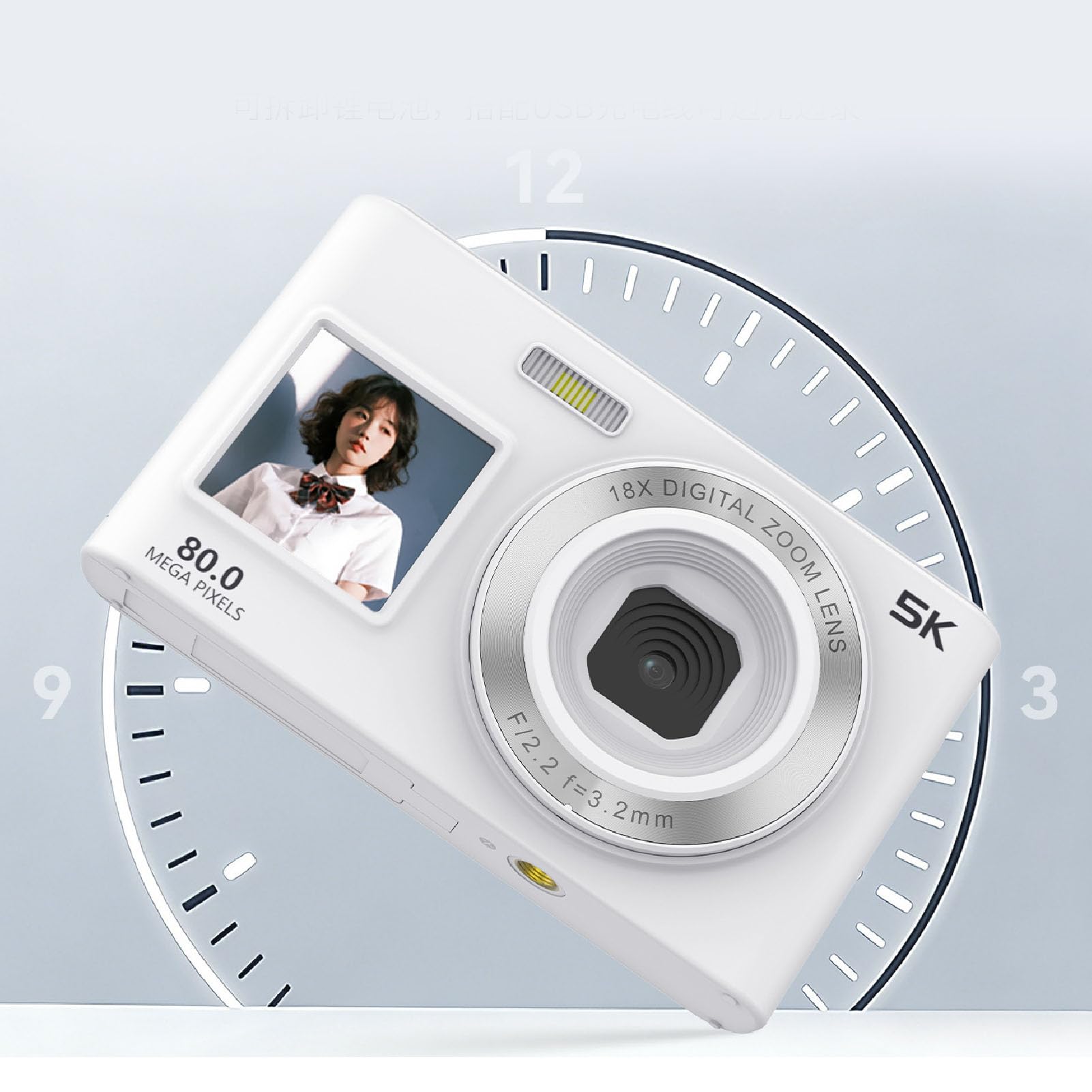 BuyWeek Cámara Digital 80MP 5K Cámara Selfie de Pantalla Dual con Zoom 18X AF Enfoque automático Filtros Creativos y Belleza para fotografía