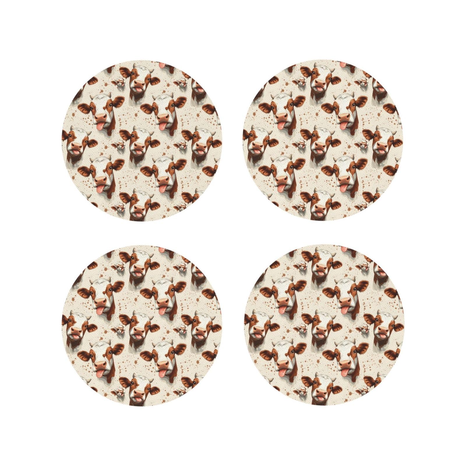 Leather Coasters Set of 4 - Cute Cow Print Lightweight Drink Coasters for Desk