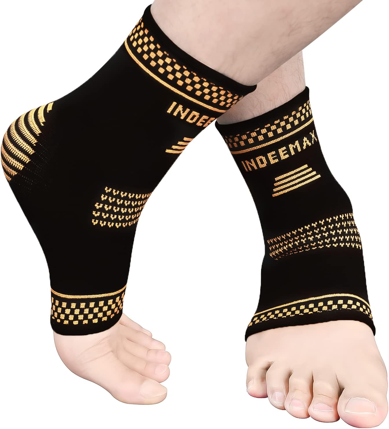 INDEEMAX Ankle Brace for Men and Women, Copper Infused Ankle Compression Sleeve Ankle Support Brace for Sprained Ankle, Plantar Fasciitis, Running, Foot Pain Relief, Achilles Tendonitis (XL)