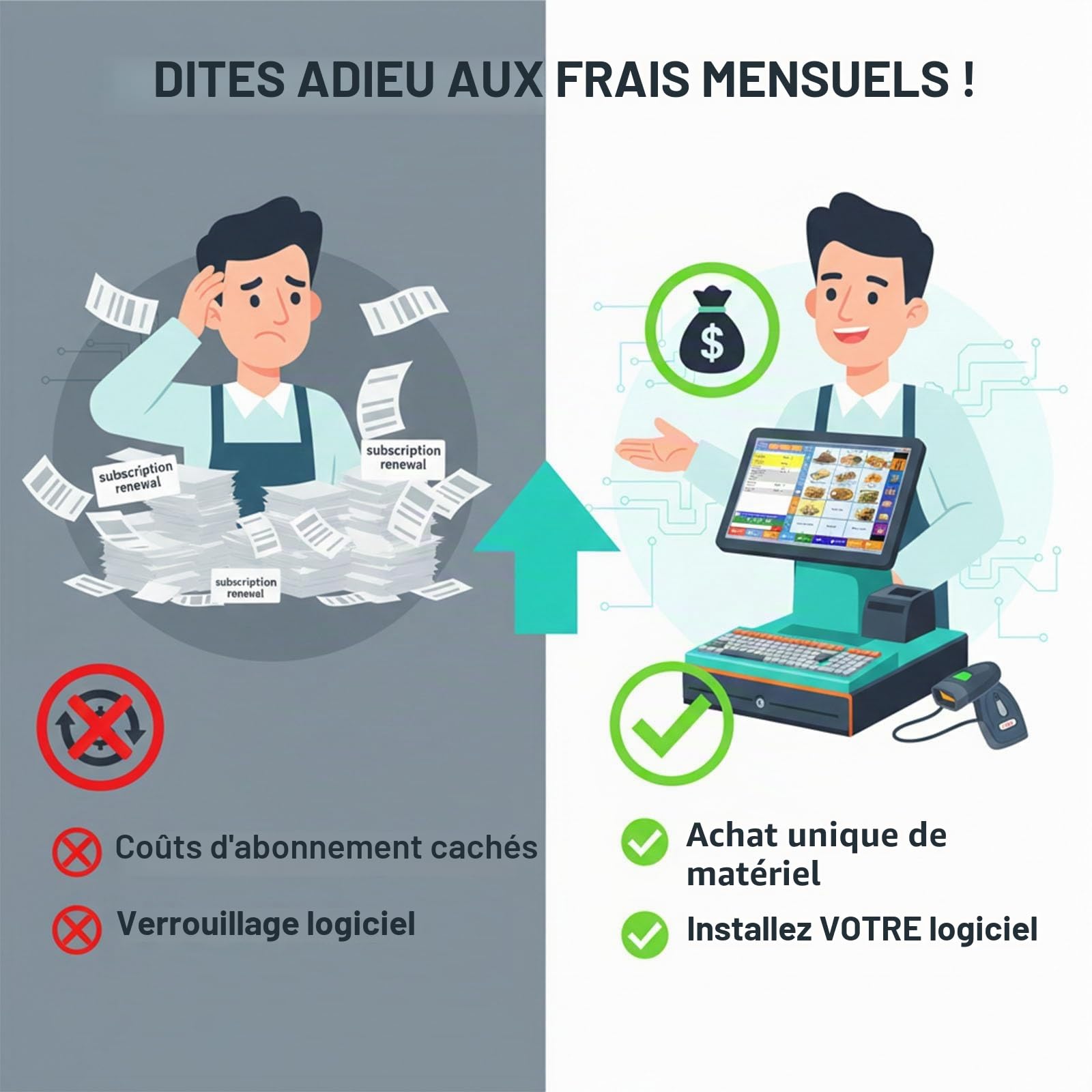Caisse Enregistreuse Tactile Professionnelle i5 8Go 128Go, Pack Complet avec Tiroir-Caisse et Imprimante Tickets, Logiciel Non Inclus, pour Commerce et Bar(Black,58 Tooth Gear Printer)