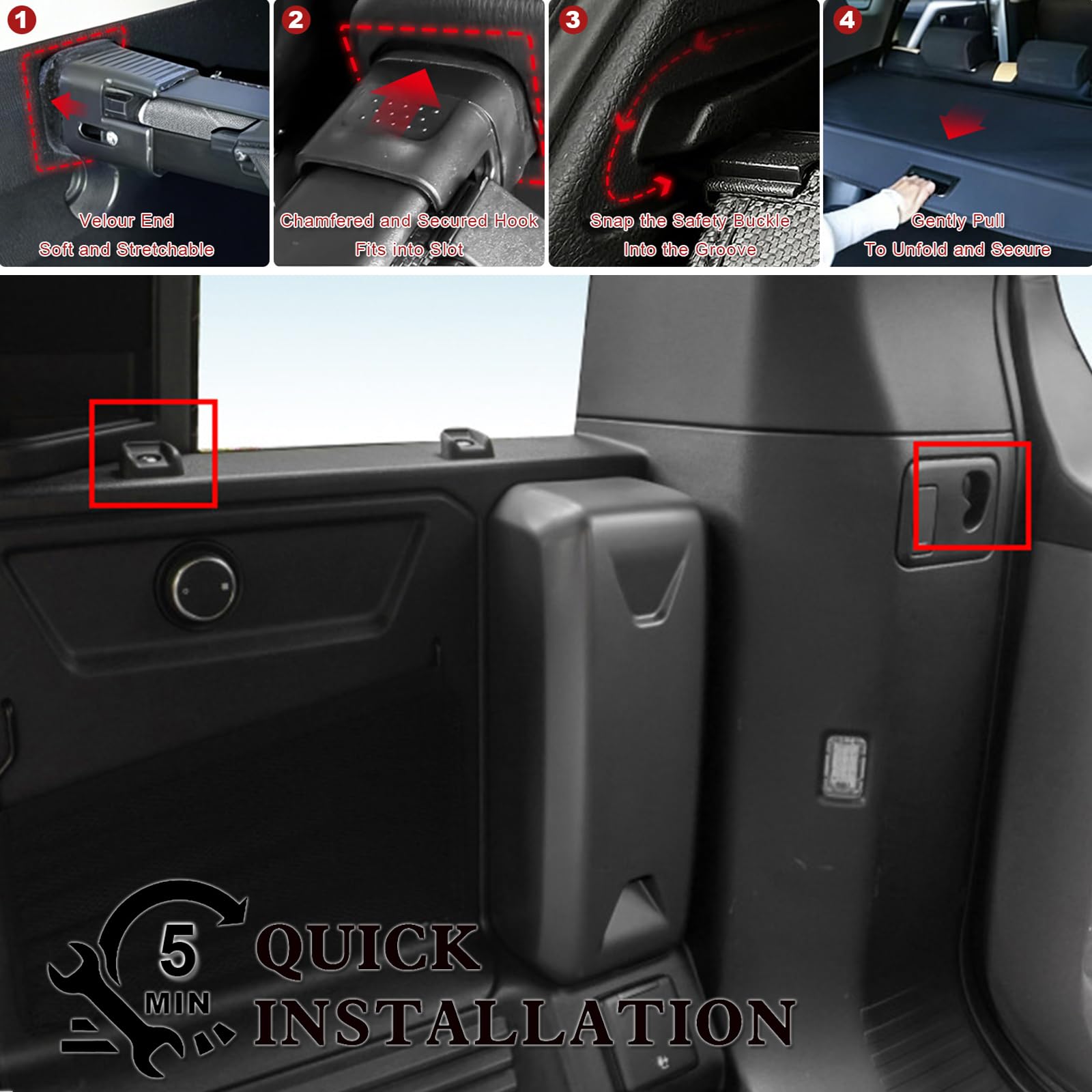 Compatibile con Land Rover Defender 110 2020-2025 - Copertura retrattile per bagagliaio auto, copertura posteriore per bagagli, protezione di sicurezza, ombra, organizer per bagagliaio, coperture per