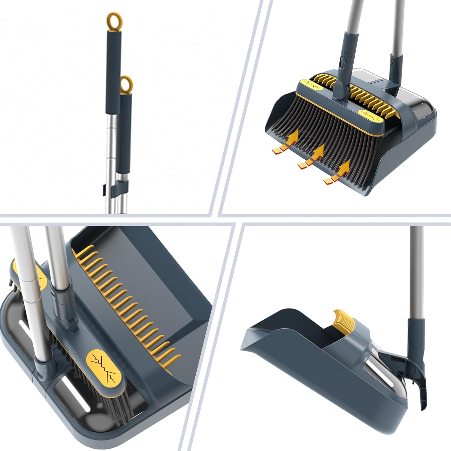 54" Lightweight Broom and Dustpan Set with 180° Rotating Upright Stand, Comb Teeth & Long Handle - Indoor Home Storage Solution for Kitchen, Room, Office