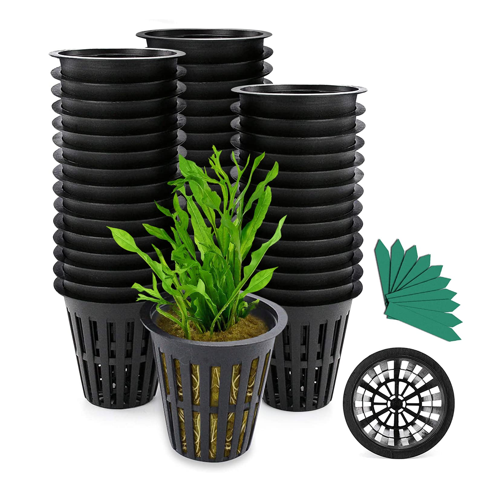 Agarden-EU JpGdn 50 Vasi Rete Idroponici 4,4 Cm – Nero, In Plastica Atossica, Per Sistemi Hydroponics E Aquaponics