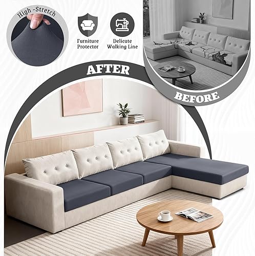 Miniatura 2 de KinCam Fundas de cojín para sofá, fundas elásticas para sofá seccional, funda de sofá para sofá en forma de L, fundas lavables para sofá (3 plazas +
