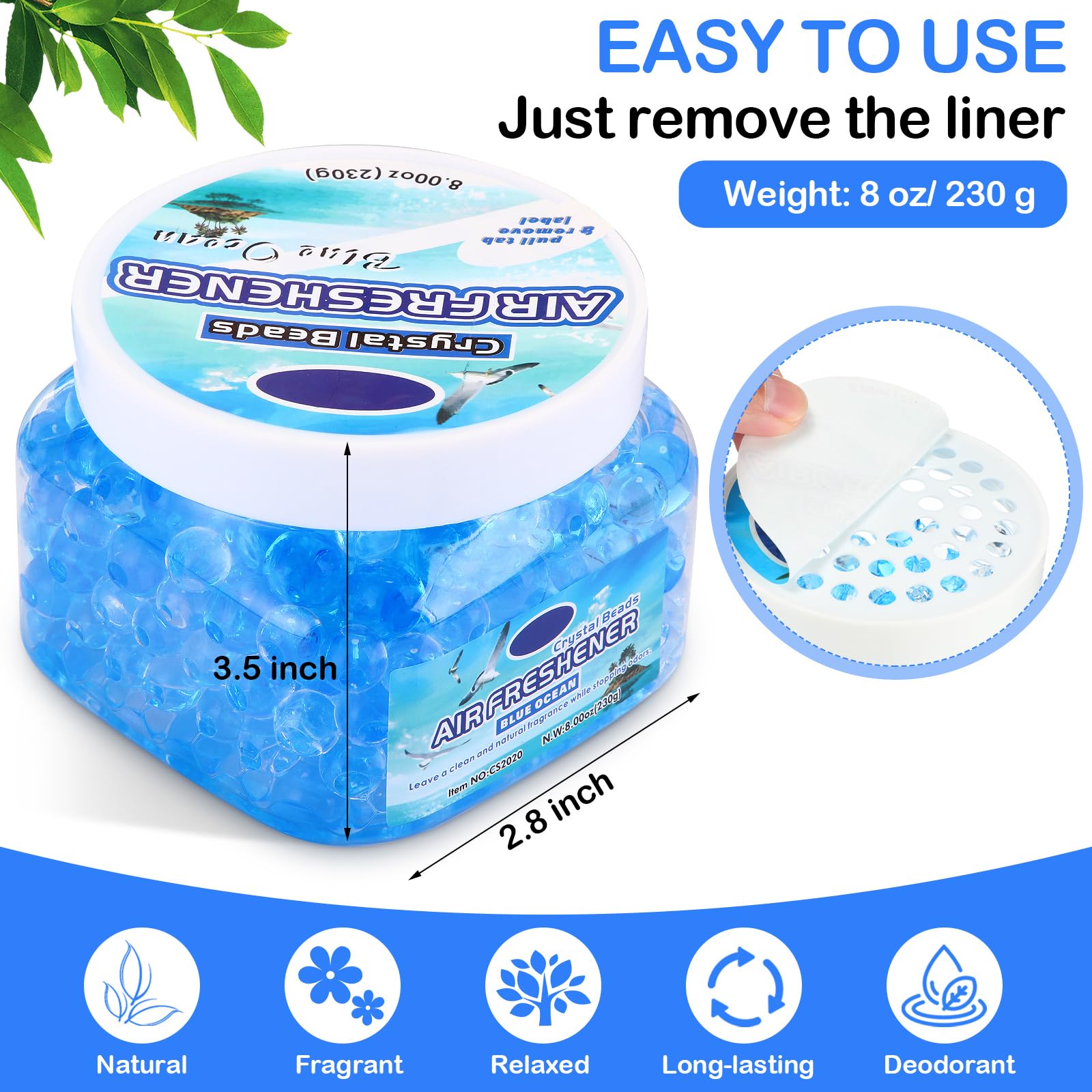 6 perlas de gel ambientador a granel, eliminadoras de olores, gel para eliminar olores para el hogar, baños, autos, barcos, caravanas, áreas de mascotas, habitación, inodoro, 8 onzas (océano