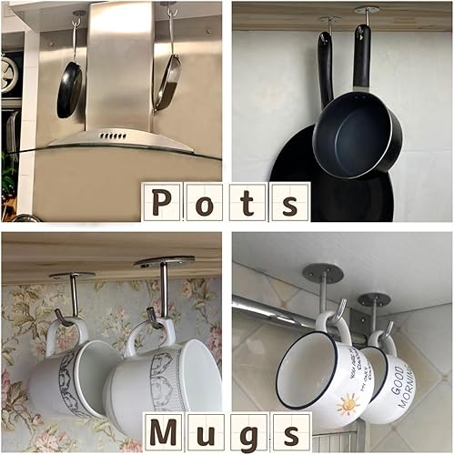 Miniatura 5 de MIMOBEI Ganchos de techo de acero inoxidable, ganchos para ollas debajo del gabinete para sartenes, ganchos de techo resistentes de 60 libras para