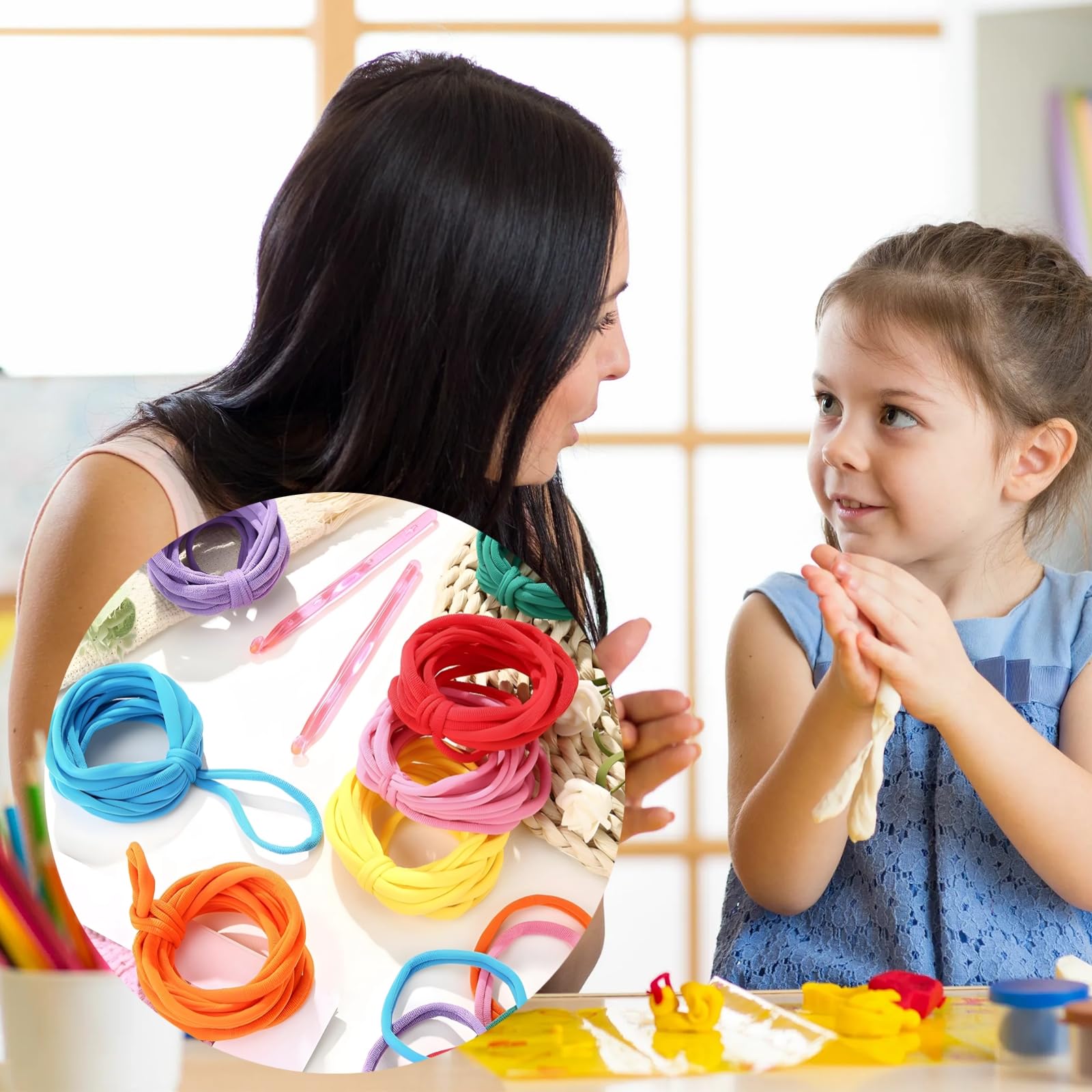 384 Stück Schlaufen in 12 leuchtenden Farben, komplett mit Webrahmen und Häkelnadel, ideal für Armbänder, Untersetzer, Topflappen
