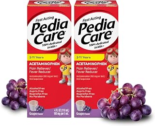 Fast Acting Children's Pain Reliever/Kids Fever Reducer with Acetaminophen Oral Suspension, Ages 2-11, Zero Alcohol or Aspirin or Ibuprofen, Grape Flavor, 4 fl oz (2 Pack)