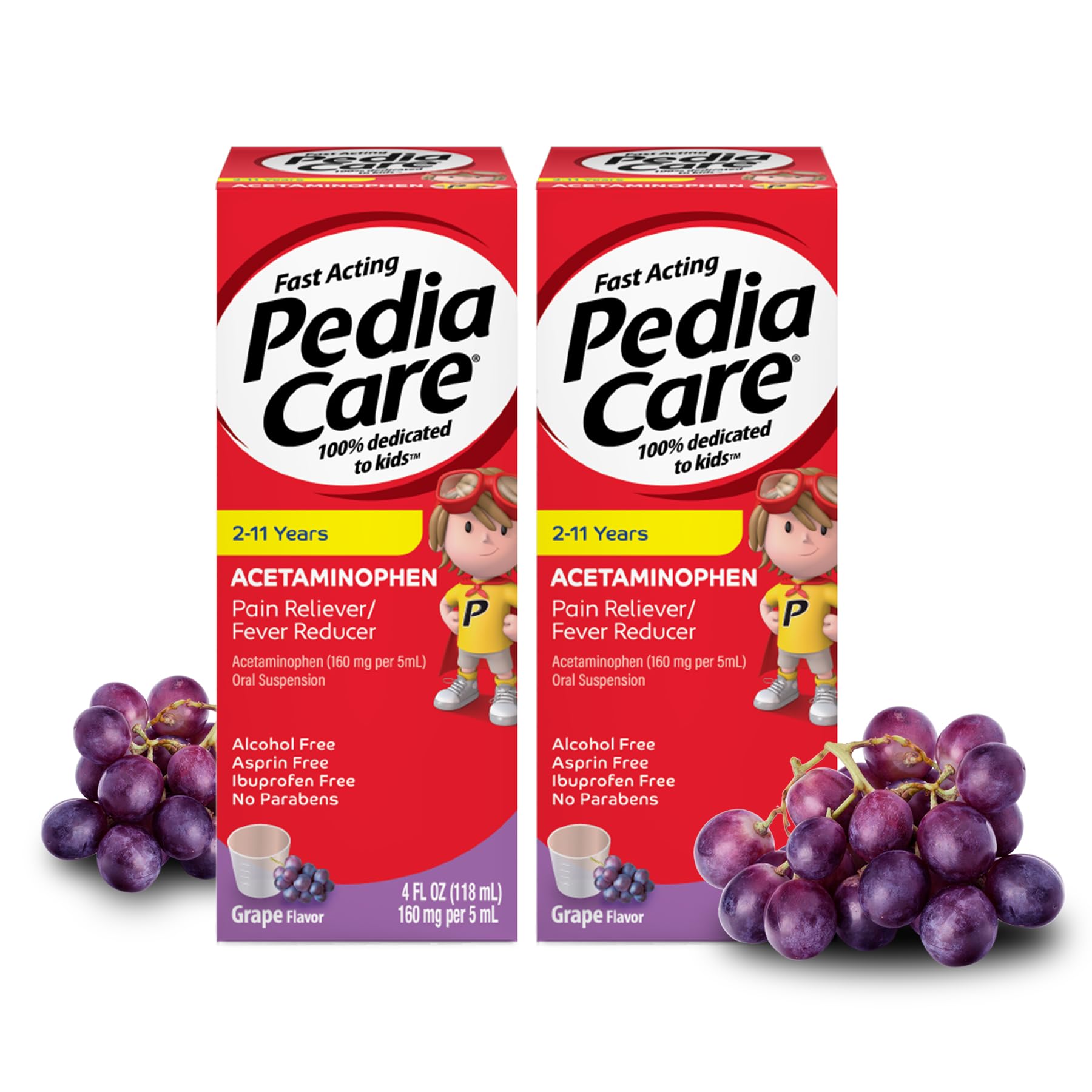 Fast Acting Children's Pain Reliever/Kids Fever Reducer with Acetaminophen Oral Suspension, Ages 2-11, Zero Alcohol or Aspirin or Ibuprofen, Grape Flavor, 4 fl oz (2 Pack)