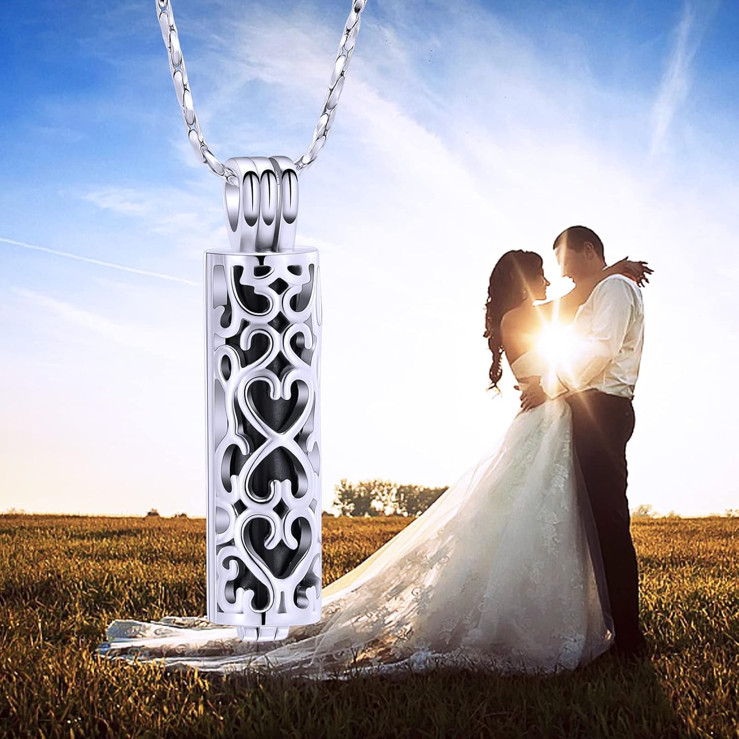 Imrsanl Cremation Urn Pendant Necklace with Hollow Cylinder Vial Keepsake Urn Cremation Jewelry Memorial Lockets for Ashes for Women Men - Image 7