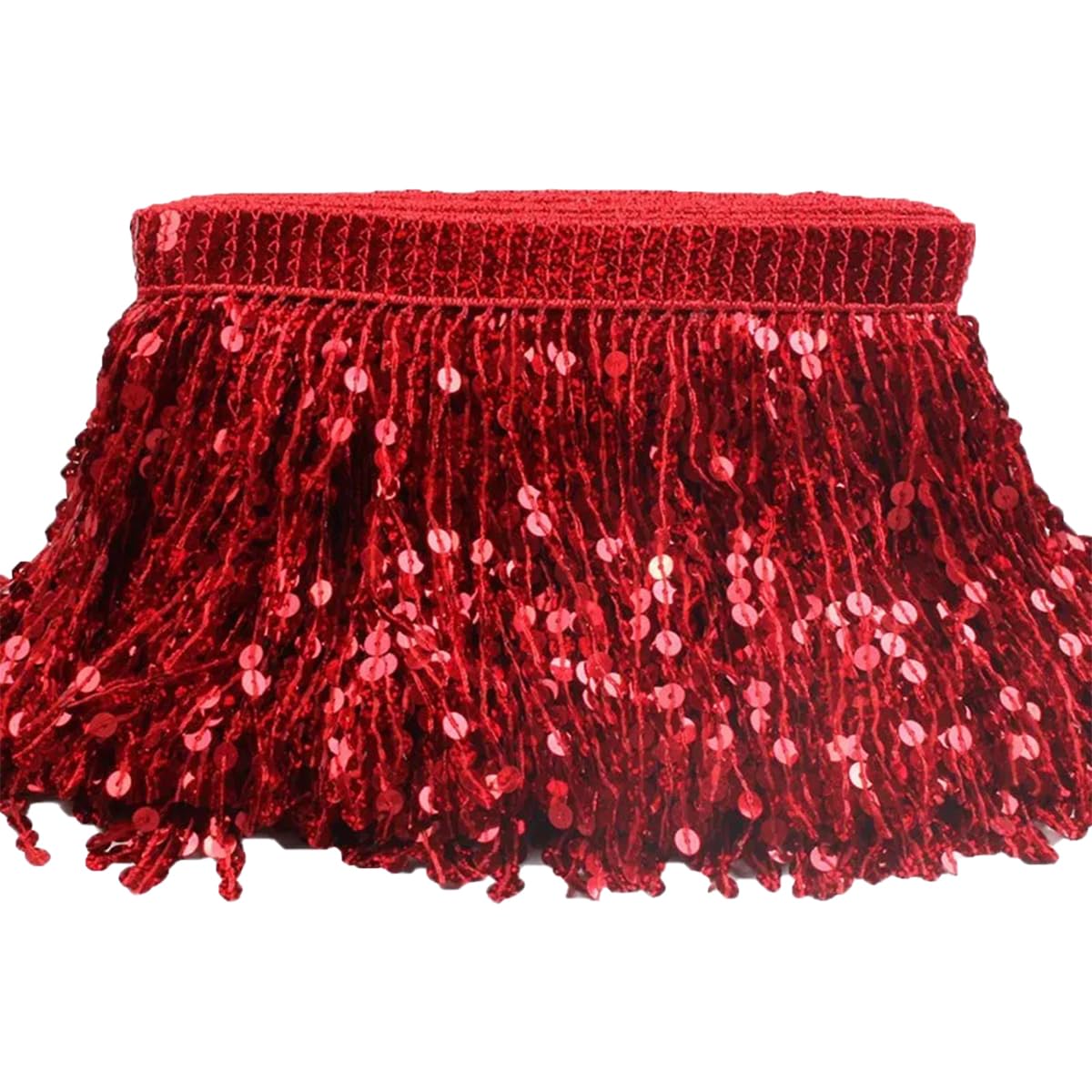 Ruban de dentelle à coudre rouge avec franges paillettes pour décoration couture vêtements
