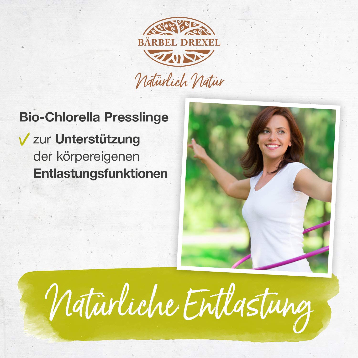 Chlorella Presslinge mit 2400 mg Algen-Pulver pro Tagesdosis ohne Zusätze, Vegan (360 Stk) 100% Vegane Herstellung Deutschland Chlorophyll Tabletten Naturheilkunde BÄRBEL DREXEL®