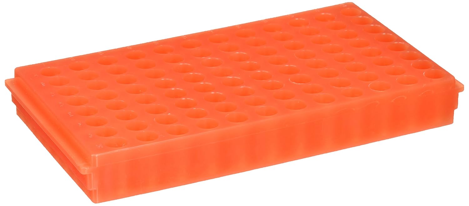 0094 Polypropylene 96 Well Reversible Microcentrifuge Tube Rack, Autoclavable, Orange (Pack of 20)