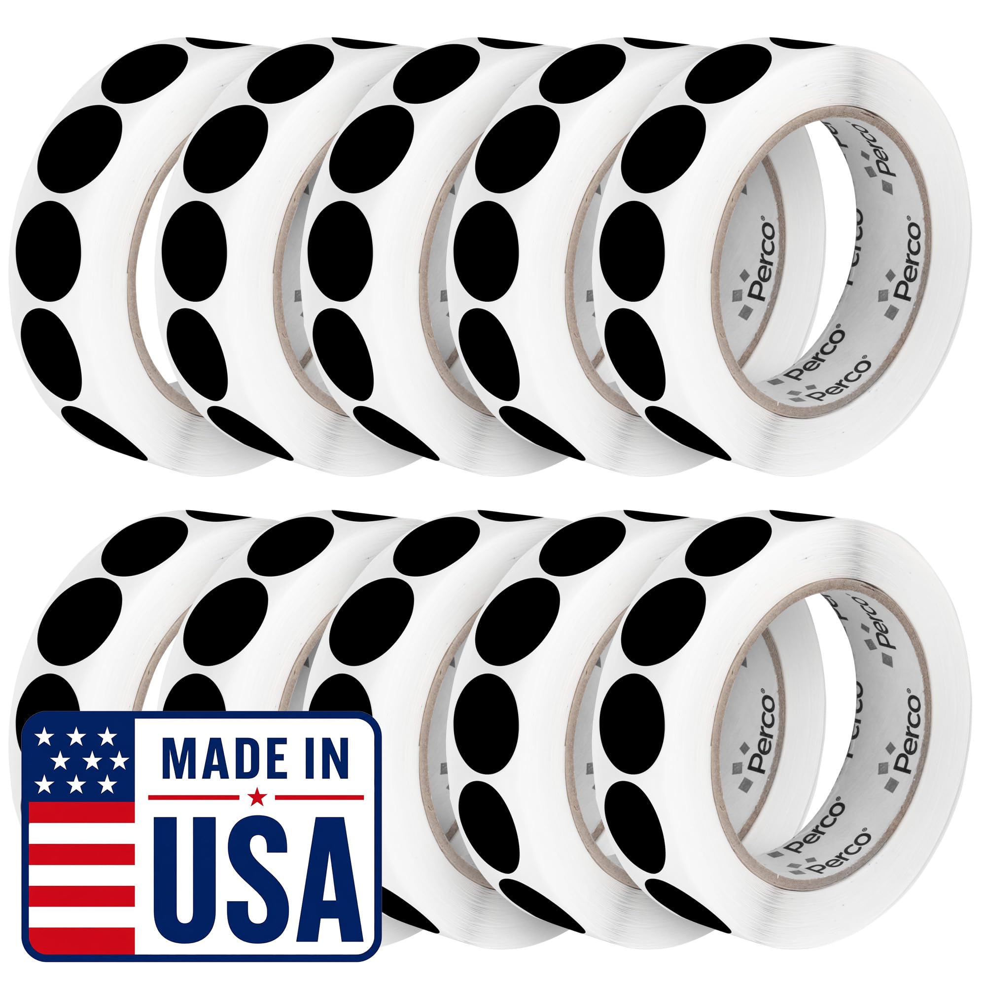 Perco Black Perforated Round Circle Dot Sticker 1-Inch Labels — 10 Rolls, 10,000 Stickers - Bold High Contrast for Pricing, Writing &amp; Bin Labels, Strong Adhesive - Made in USA