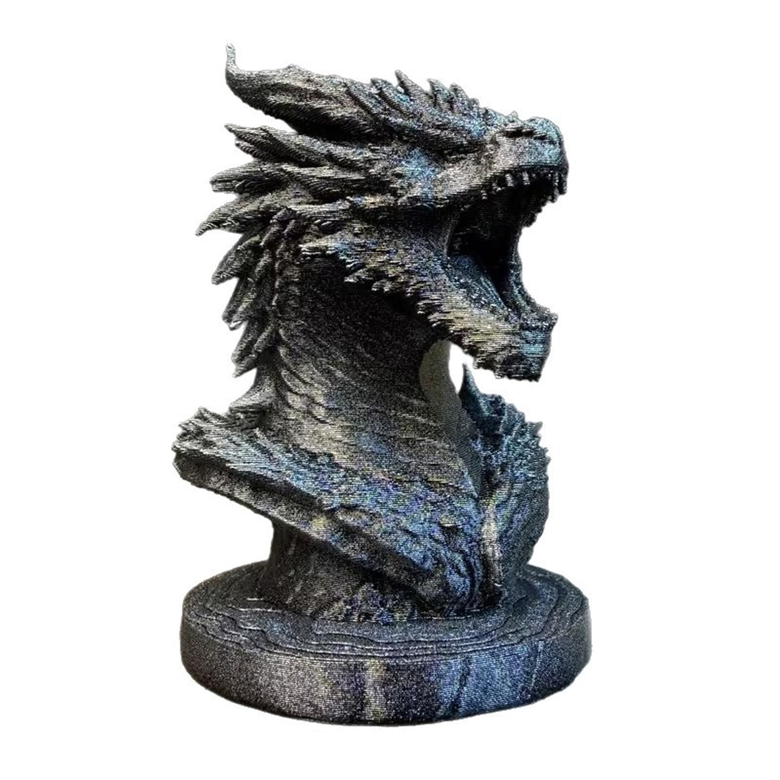 Pasisuu Dragon Head Figurine – 3D Printed Fantasy Sculpture with Detailed Scales, Medieval Style Desk Decor for Collectors Grey