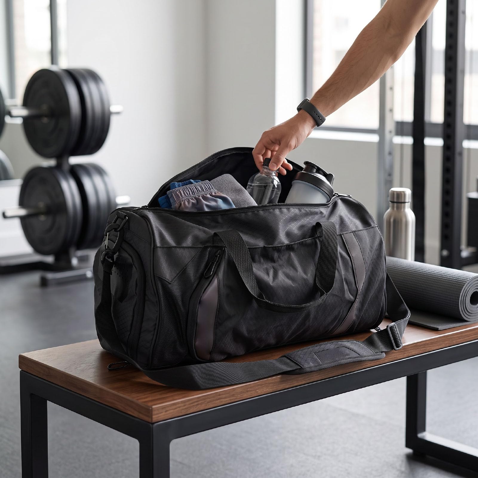 Bolsa Gimnasio Compartimento Zapatos y Bolsillo Lateral (Black)