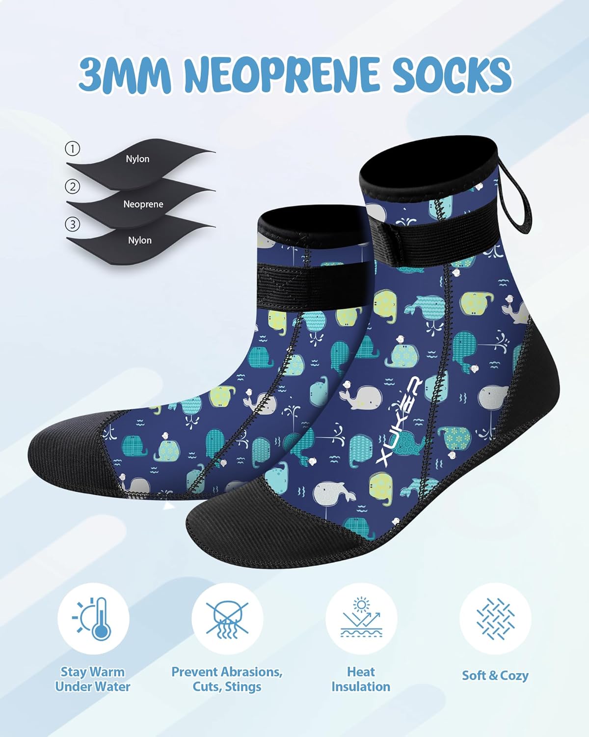 XUKER Neoprene Water Socks for Kids Toddlers 3mm Sand Proof Beach Volleyball Socks Diving Boots for Outdoor Water Sports - Image 4