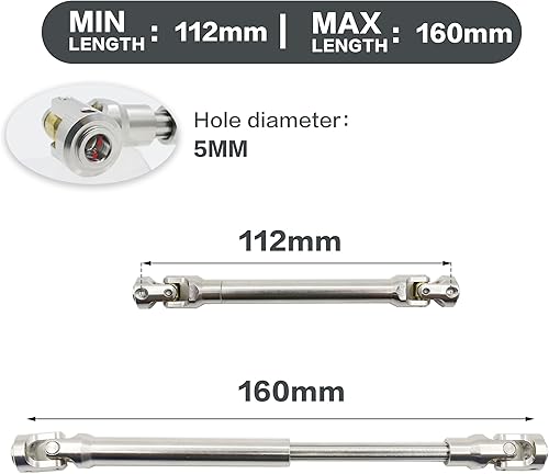 Miniatura 9 de Eje de transmisión de acero inoxidable resistente para 110 RC Car Crawler Axial SCX10 90046 AXI03007 TRX4 Redcat Gen8 (2.953-3.780 in)