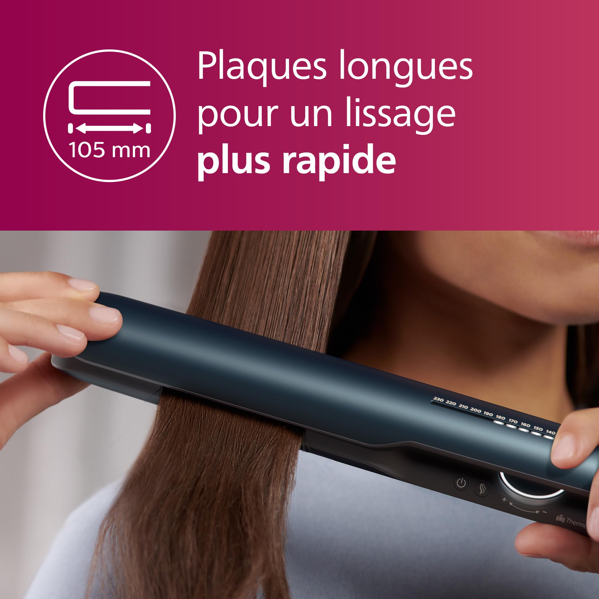 Philips 7000 Series - Lisseur, technologie ThermoShield, ionique, plaques avec revêtement céramique infusé à l'huile d'argan, bleu canard métallisé, modèle BHS732/00