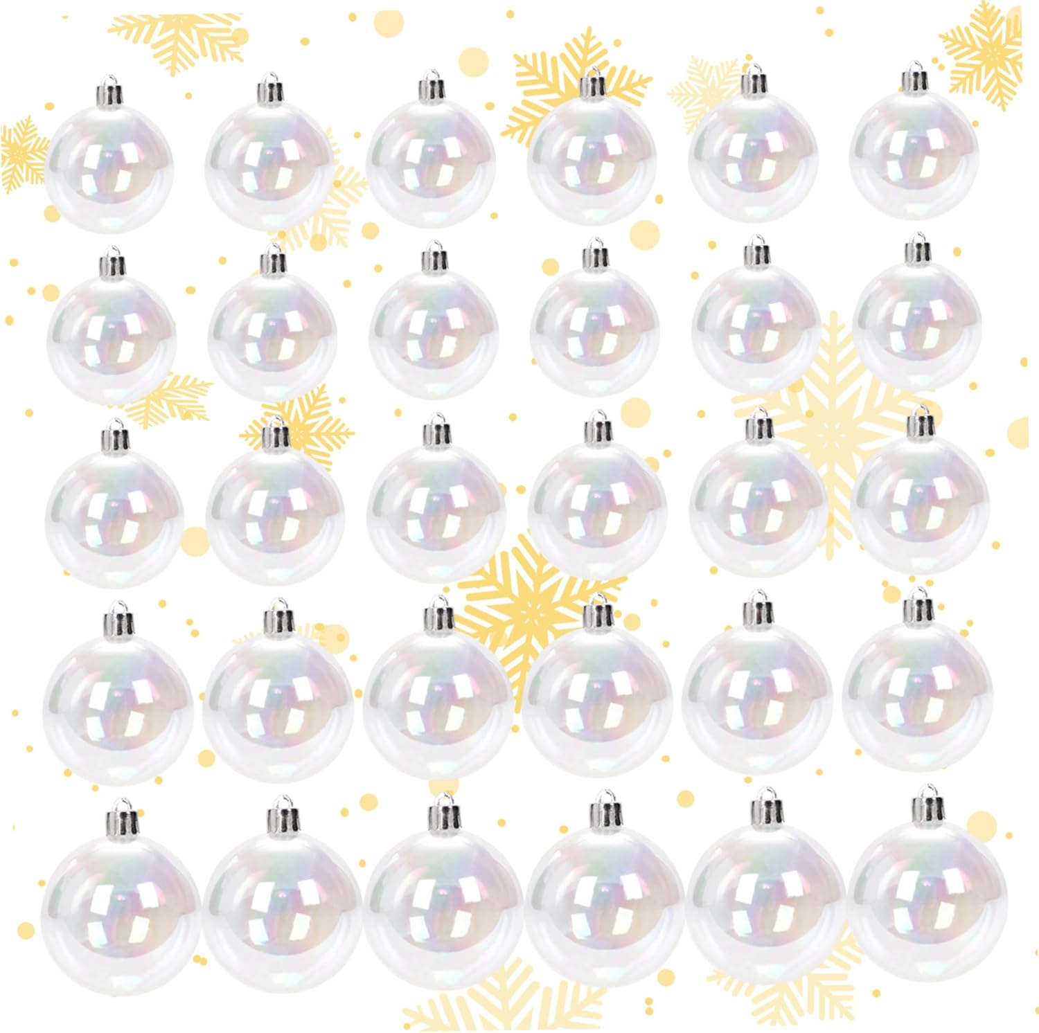 30PCS Christmas Ornaments Iridescent Ornaments Balls Clear Iridescent Christmas Balls 4 Different Sizes Hanging Fillable Ornaments for Xmas Tree Decor White
