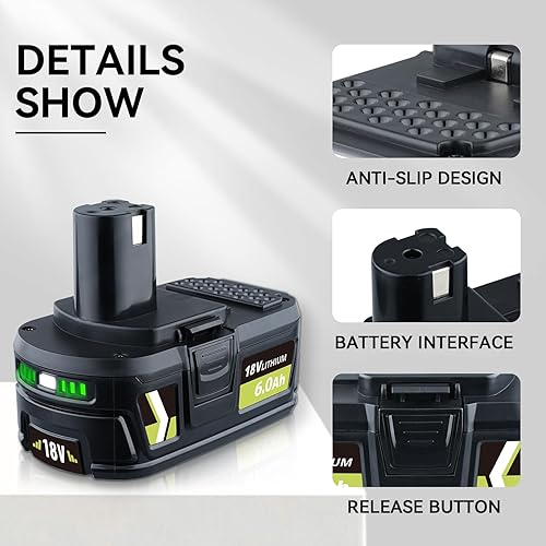 Miniatura 3 de P108 18V 6000Ah 2Pack Reemplazo de litio para batería Ryobi y cargador P117B compatible con batería Ryobi de 18 V P102 P103 P104 P105 P107 P108 P109